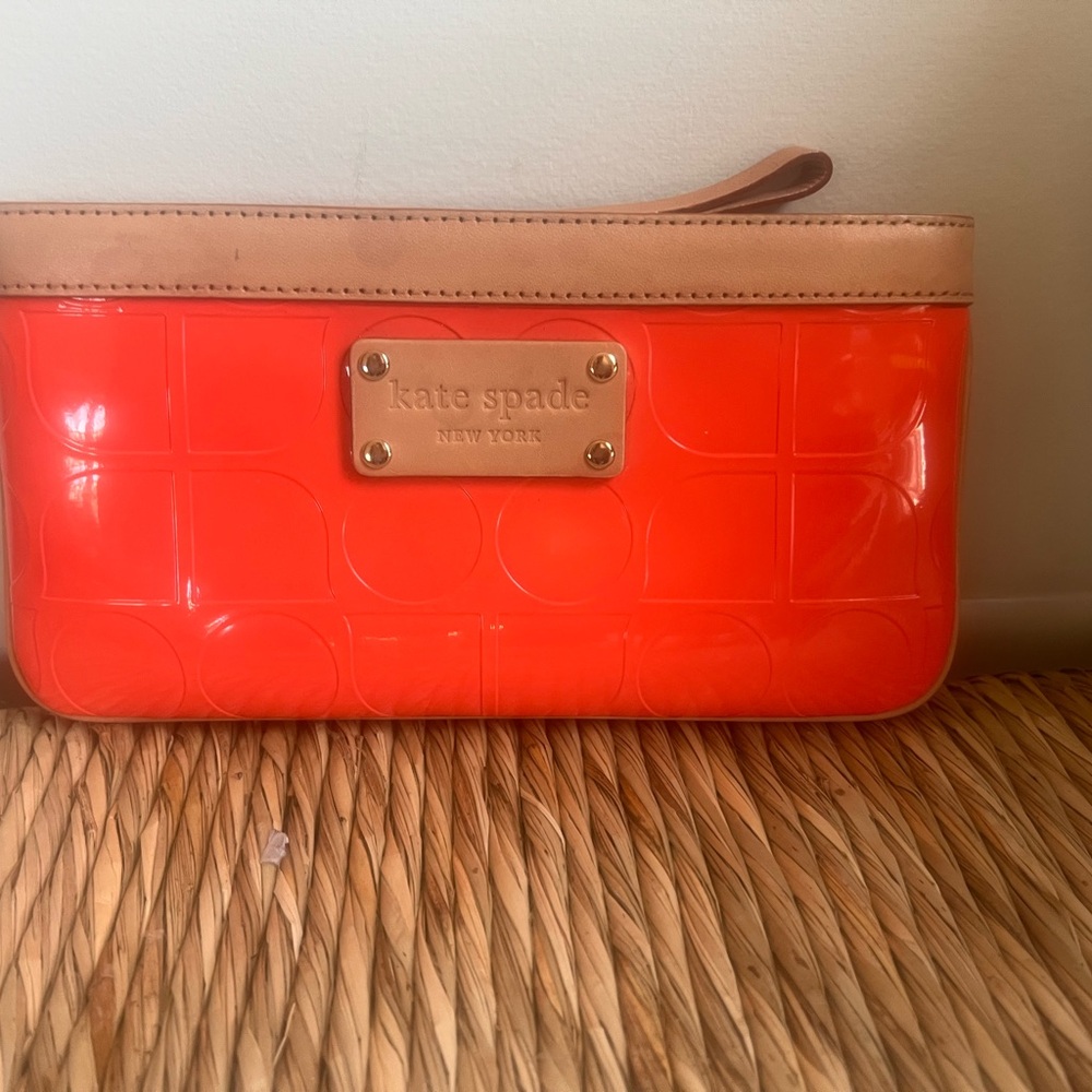 Kate Spade Vibrant Patent Leather Orange Wristlet. 8x4”